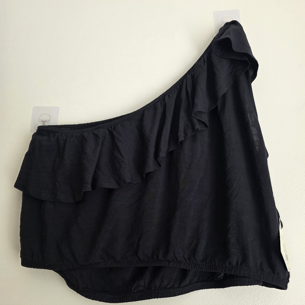 Ava & viv Black One Shoulder Ruffled Women's Shirt
